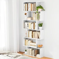 6-Tier S-Shaped Bookshelf Storage Mdf Bookcase