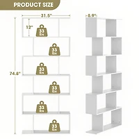 6-Tier S-Shaped Bookshelf Storage Mdf Bookcase
