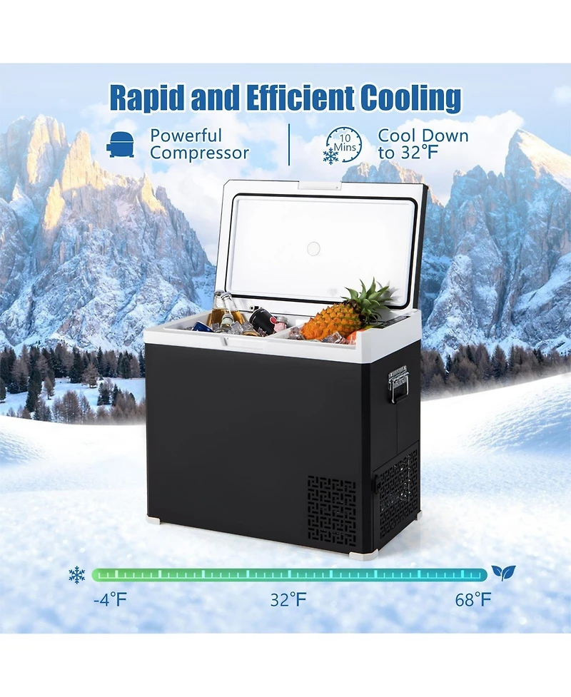53QT Portable Dual Zone 12V Car Refrigerator Compressor Fridge Freezer for Vehicles Camping Travel-Black