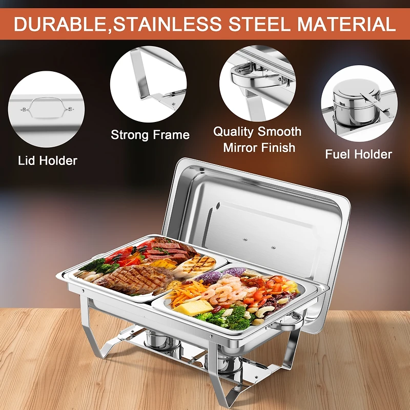 2 Pack 8QT Chafing Dish Buffet Set with Water Pan Stainless Steel Food Warmers for Parties Buffet