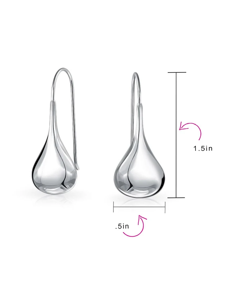 Bling Jewelry Simple Plain Puffed Teardrop Pear Shaped Rain Drop Earrings Fishhook Threader Polish Sterling Silver Inch