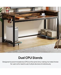 Tribesigns Large Computer Desk with Monitor Shelf for Writing Study, 70.9 inches Corner Table with Cpu Stand and Headphone Hooks for Home Office Works