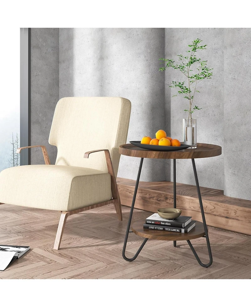 Tribesigns Round Side Table, 2-Tier End Table with Metal Legs, Modern Industrial Beside Table, Small Accent Table Snack Table for Living Room, Bedroom