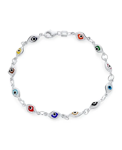 Bling Jewelry Turkish Multicolor Evil Eye Strand Bracelet with Sterling Silver Charms