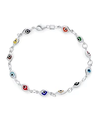 Bling Jewelry Turkish Multicolor Evil Eye Strand Bracelet with Sterling Silver Charms