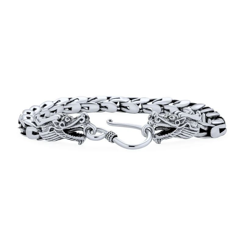 Bling Jewelry Dragon Bracelet Head Dragons Scales Chain Sterling Silver Eye Hook Clasp 8 Inch