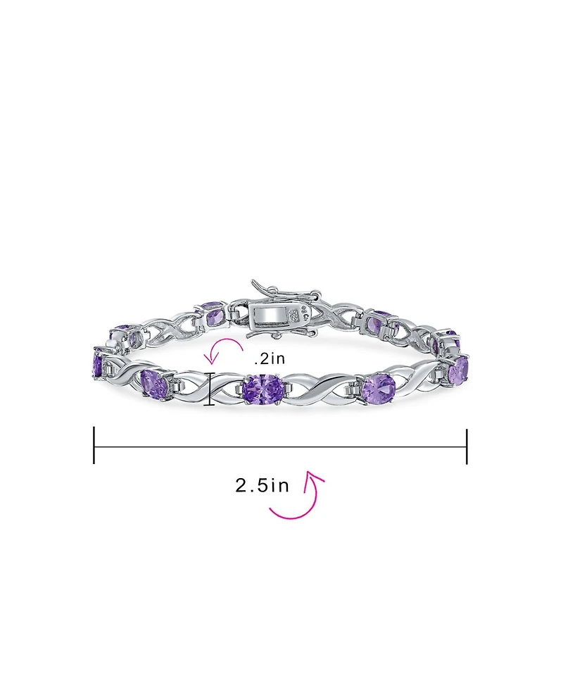 Bling Jewelry 9CT Clear Oval Cz Alternating Romantic Love Knot Symbol Infinity Tennis Bracelet Sterling Silver