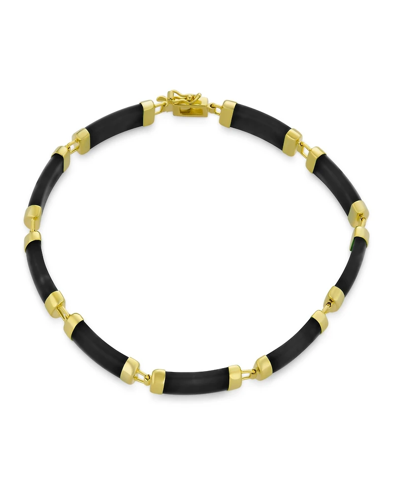 Bling Jewelry Asian Style Natural Stone Strand Contoured Tube Bar Link Bracelet Sterling Silver 7.5 Inch