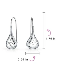 Bling Jewelry Carved Etched Puffed Pear Shaped Rain Drop Teardrop Earrings Fishhook Sterling Silver