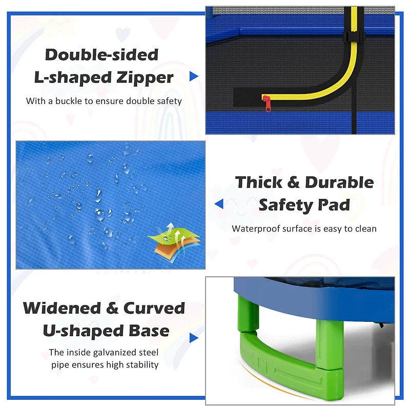 Costway 7FT Kids Trampoline W/Safety Enclosure Net Spring Pad