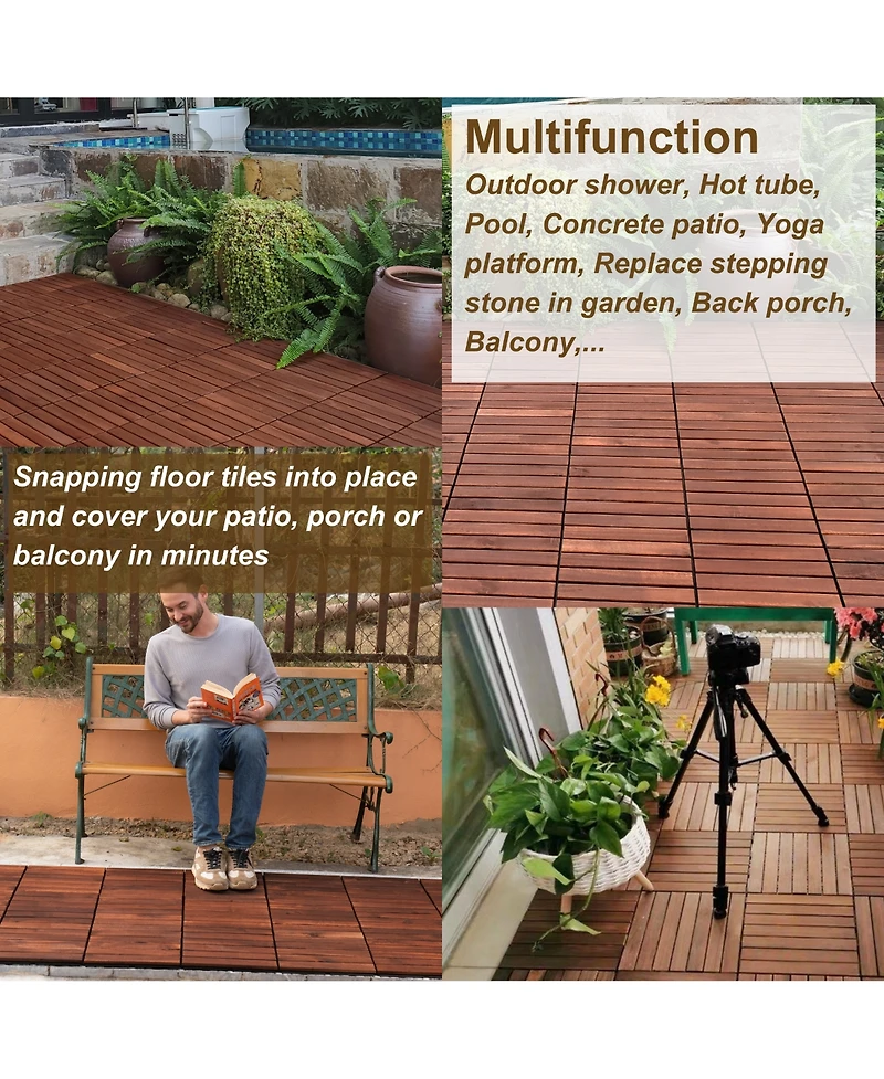 Streamdale Furniture Acacia Hardwood Deck Tiles Striped Pattern, Outdoor Flooring