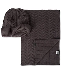 Kenneth Cole Reaction Men's Ribbed Herringbone Beanie & Scarf Set