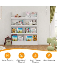 Gymax 4-Tier Kids Bookshelf Toy Storage Bookcase Rack Wall w/ Anti-toppling Kits Grey