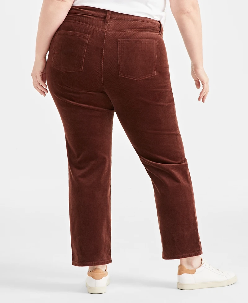 Style & Co Plus High-Rise Straight-Leg Corduroy Pants, Created for Macy's