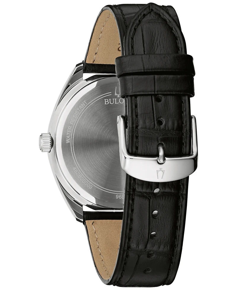 Bulova Men's Black Leather Strap Watch 42mm