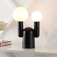 Jonathan Y Leif 19" 2-Light Modern Mid-Century Resin/Iron/Frosted Glass Nordic Cactus Led Table Lamp, Black