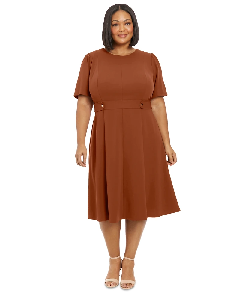 London Times Plus Fit & Flare Scuba Crepe Midi Dress