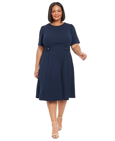 London Times Plus Fit & Flare Scuba Crepe Midi Dress