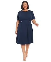 London Times Plus Fit & Flare Scuba Crepe Midi Dress