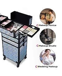 Byootique Mermaid Silver 4in1 Rolling Makeup Train Case Cosmetic Organizer Wheel