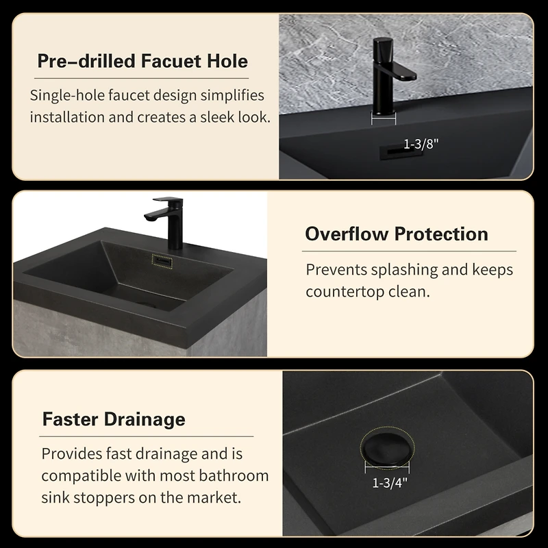 Streamdale 36" Wall-Mounted Vanity with Quartz Top