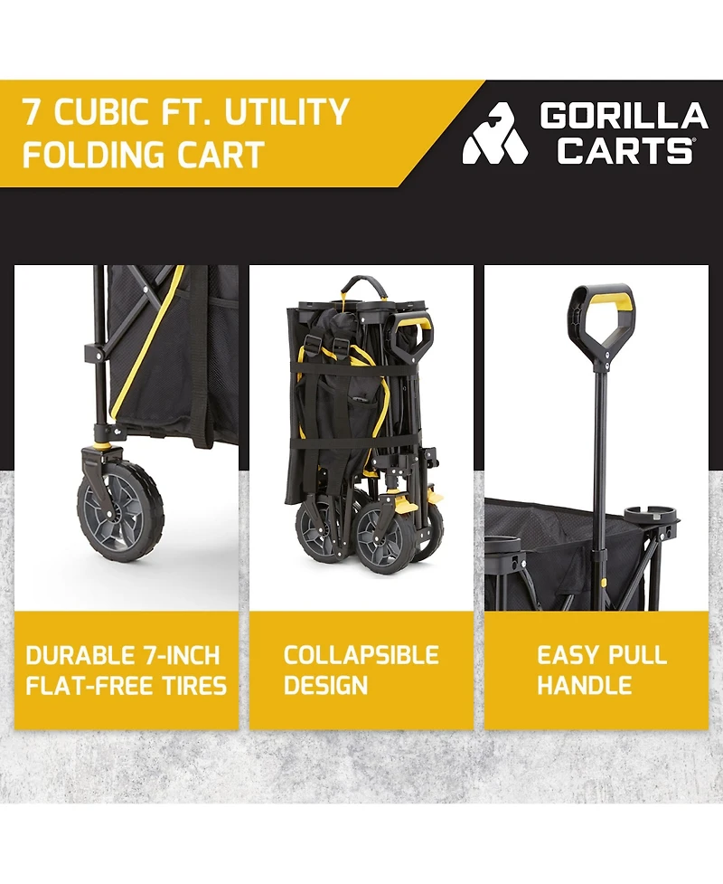 Gorilla Carts 7 Cu Ft Collapsible Outdoor Utility Wagon,Oversize Bed, Black
