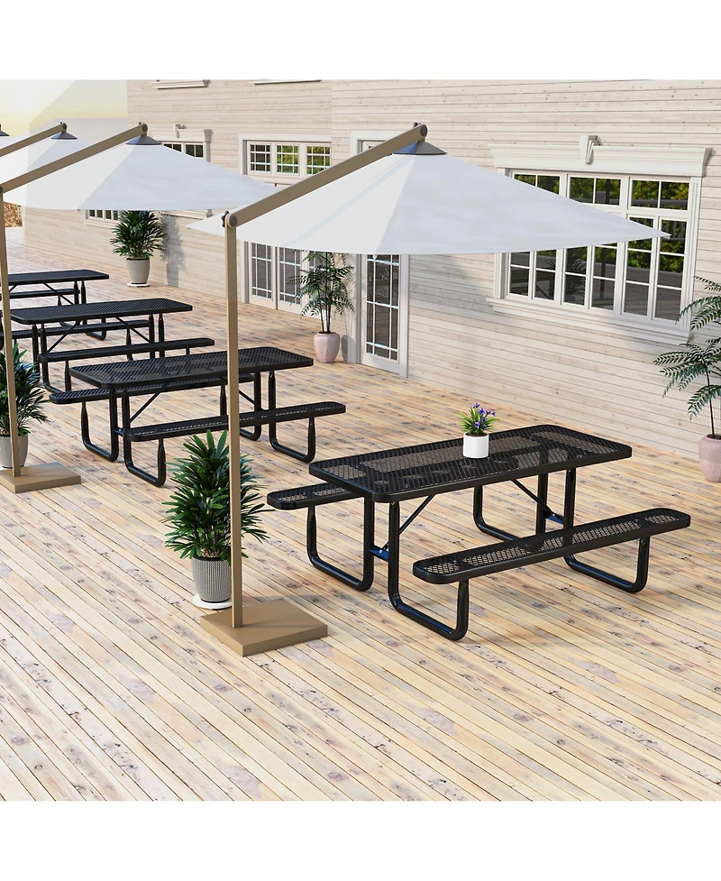 Sugift Outdoor Picnic Table and Bench Set for 8 Person with Seats and Mesh Grid