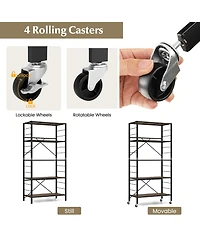 Sugift 5-Tier Foldable Shelving Unit with Detachable Wheels and Anti-Toppling System-Black