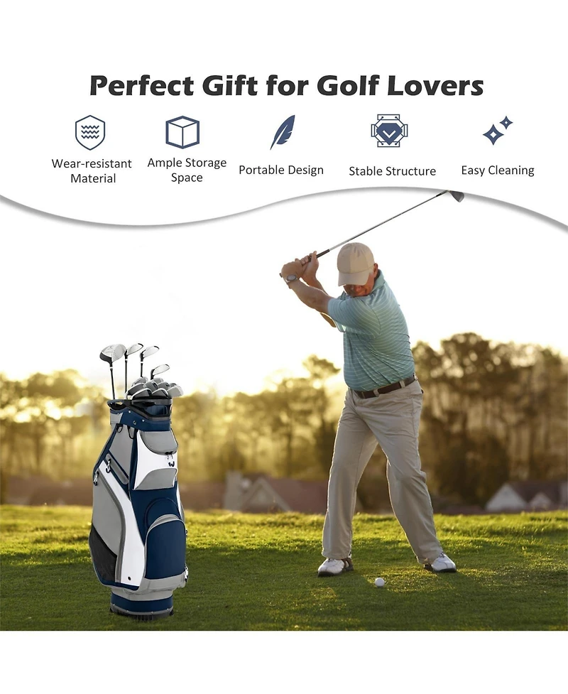 Vebreda 10.5 Inch Golf Stand Bag with 14 Way Dividers and 7 Zippered Pockets-Navy