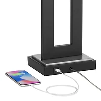 Neil Modern Rustic Table Lamp 26" High with Usb Charging Port Black Open Metal White Fabric Rectangular Shade for Bedroom Living Room House Home