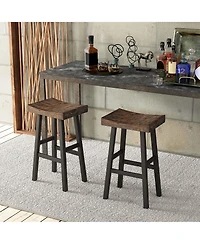 24" Bar Stool Set of 2 Counter Height Solid Wood Curved Saddle Seat Footrest