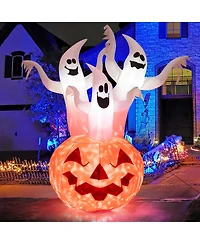 Costway 6 Ft Inflatable Halloween Tree White Ghosts with Pumpkin Decor w/ Rotating Lamp