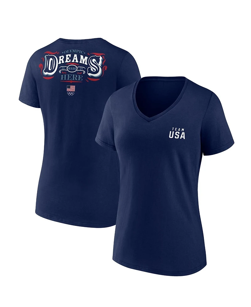 Fanatics Women's Navy Team Usa Paris 2024 Summer Olympics Dreams Are Made Here V-Neck T-Shirt