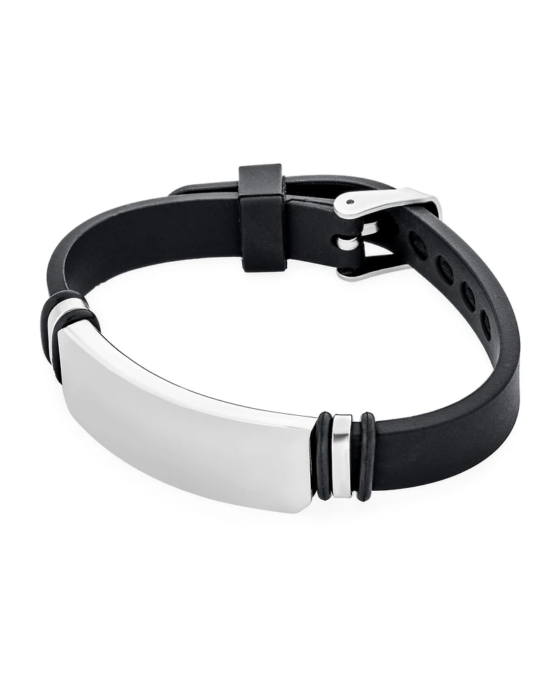 Bling Jewelry Black Silicone Wristband Identification Id Bracelet Stainless Steel Watch Buckle Clasp