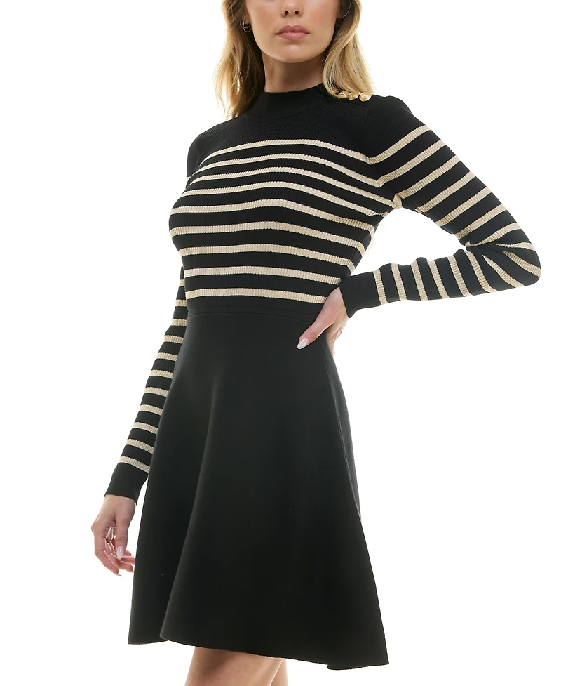 Bcx Juniors' Round-Neck Long-Sleeve Fit & Flare Sweater Dress