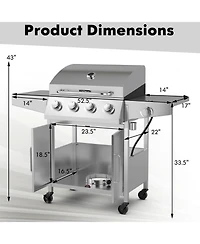 Skonyon 50000BTU 5-Burner Propane Gas Grill with Side Burner and 2 Prep Tables-Silver