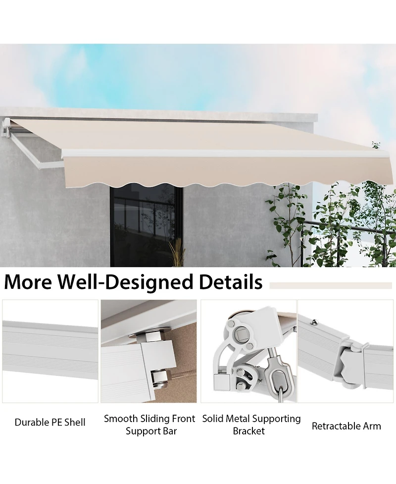 Skonyon 12 x 10 Feet Patio Retractable Awning Aluminum Sunshade Shelter-Beige
