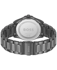 Hugo Boss Men's Strike Quartz Basic Calendar Ionic Plated Grey Steel Watch 41mm