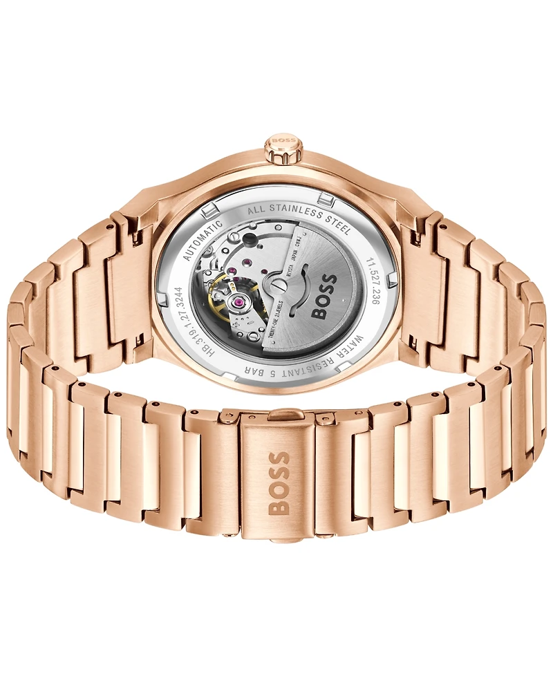 Hugo Boss Men's Candor Auto Mech-Automatic Ionic Plated Rose Gold Steel Watch 41mm