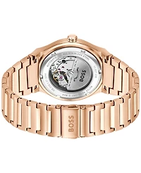 Hugo Boss Men's Candor Auto Mech-Automatic Ionic Plated Rose Gold Steel Watch 41mm