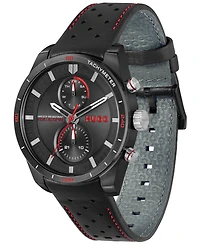 Hugo Boss Men's Fast Quartz Multifunction Black Leather Watch 44mm