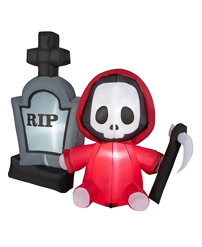 Skonyon 5 Feet Inflatable Halloween Ghost Holding Sickle and Tombstone Yard Decor