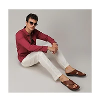 Men's Blush Red Self-Design Striped Shirt