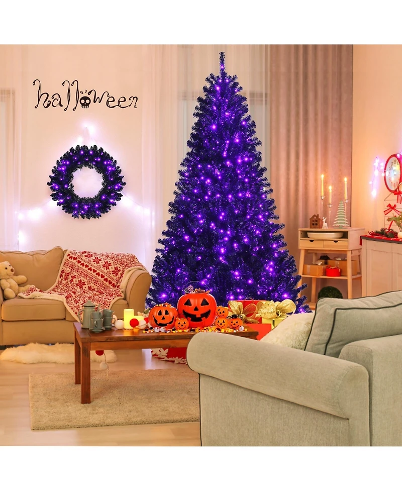 Skonyon 24 Inch Pre-lit Halloween Wreath with 35 Purple Led Lights