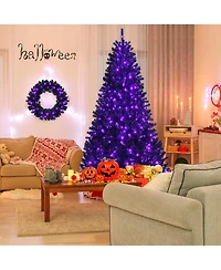 Skonyon 24 Inch Pre-lit Halloween Wreath with 35 Purple Led Lights