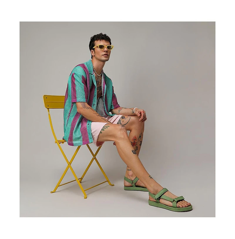 Campus Sutra Men's Mint Green & Plum Purple Balanced Striped Oversized Shirt