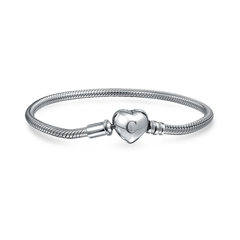 Bling Jewelry Snake Bracelet with Heart Clasp Fits European Beads 7 Inch