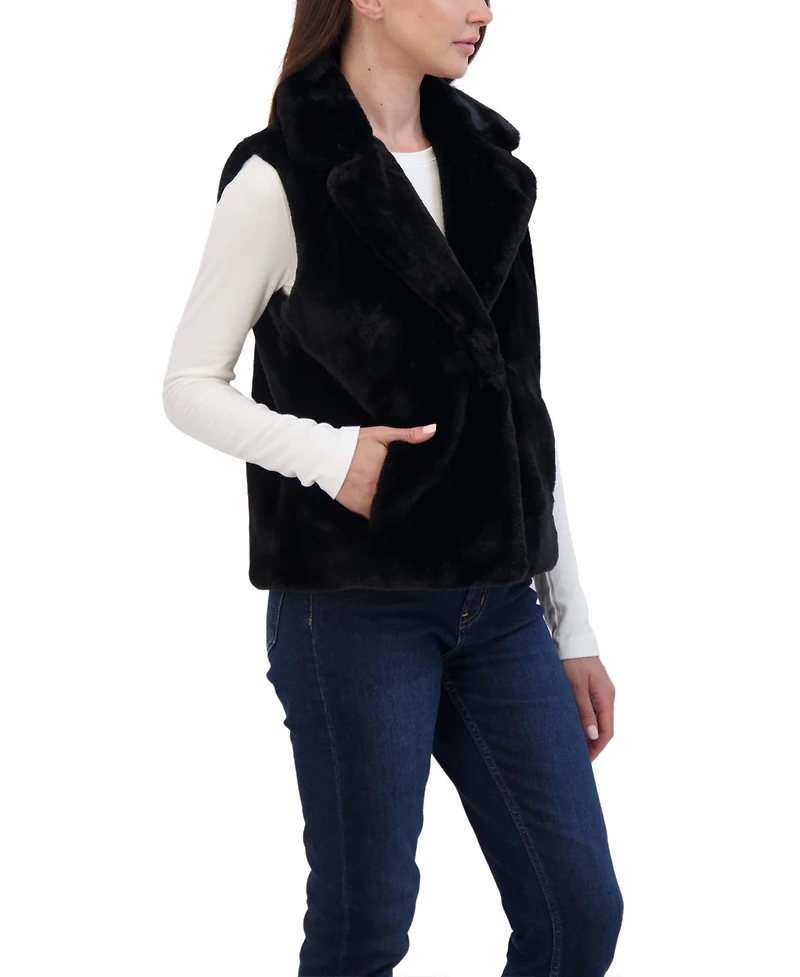 Sebby Collection Women's Faux Fur Notch Collar Vest