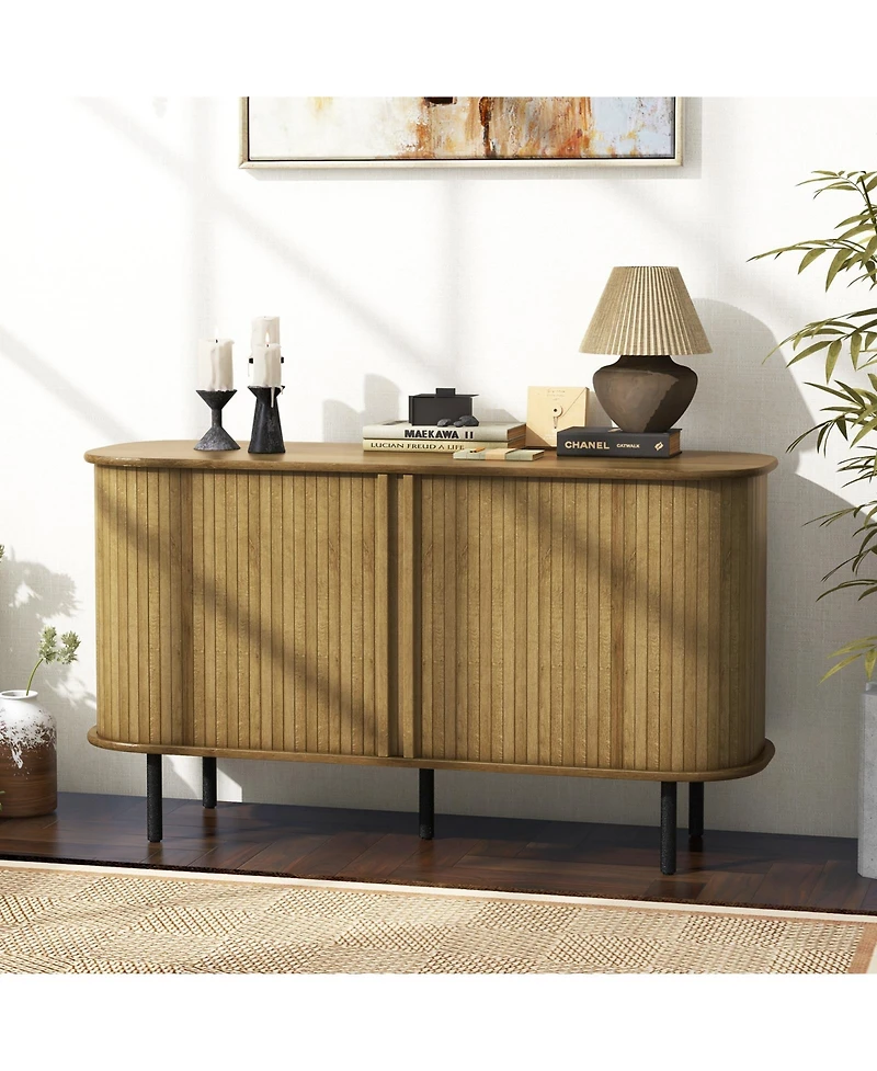 Skonyon 47 Inch Sideboard Buffet Cabinet with Adjustable Shelves for Kitchen Dining Room Living Room Entryway-Oak