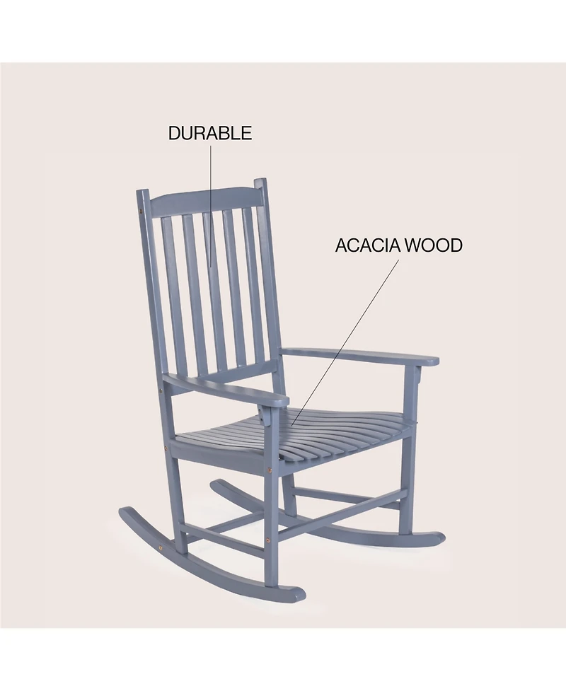 Jonathan Y Seagrove Farmhouse Classic Slat-Back 350-lbs Support Acacia Wood Outdoor Rocking Chair